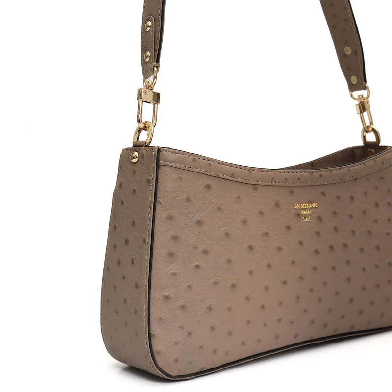 Da Milano Slate Small Ostrich Leather Baguette - Slate for Women | Best Price UAE